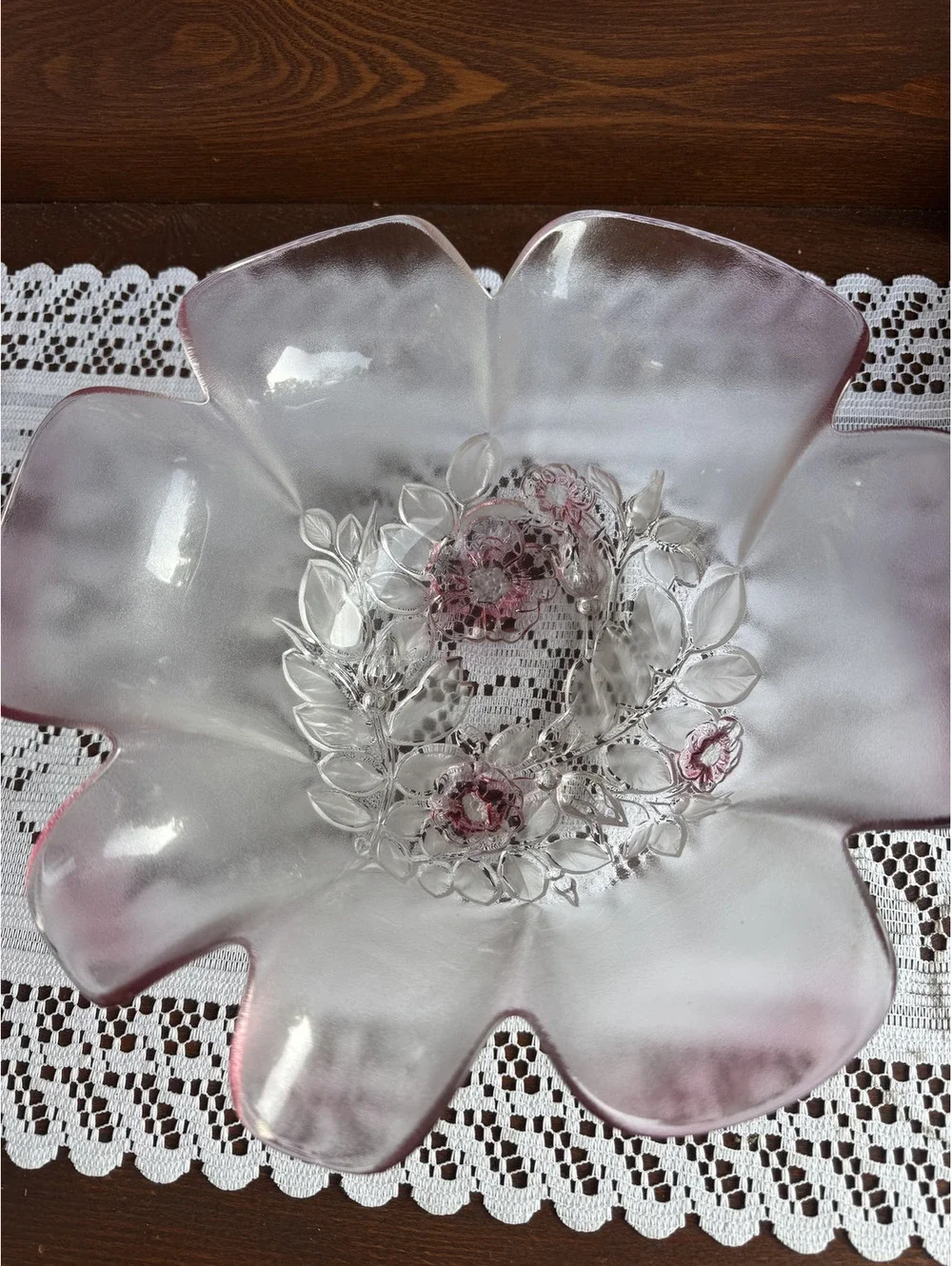 Vintage Mikasa Crystal Frosted Glass Floral Decorative Bowl